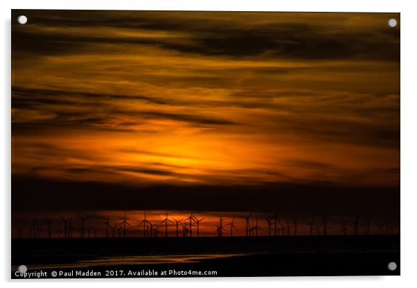 Sunset over the wind farm Acrylic by Paul Madden