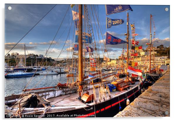Tall Ships at Torquay Harbour Acrylic by Rosie Spooner