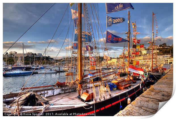 Tall Ships at Torquay Harbour Print by Rosie Spooner