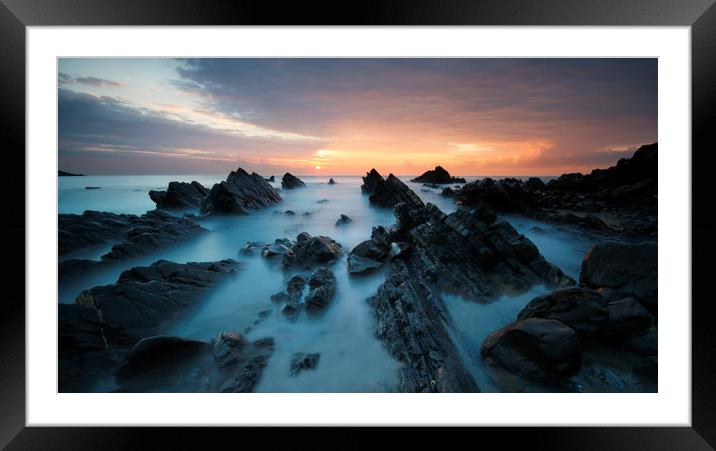 Sunset at Welcombe Mouth - Long exposure Framed Mounted Print by mark leader
