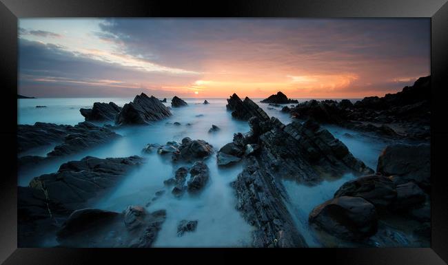 Sunset at Welcombe Mouth - Long exposure Framed Print by mark leader