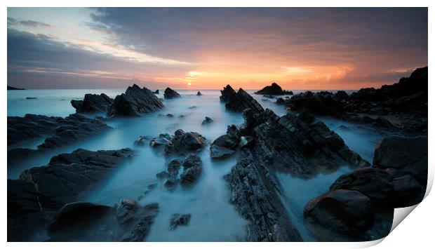 Sunset at Welcombe Mouth - Long exposure Print by mark leader