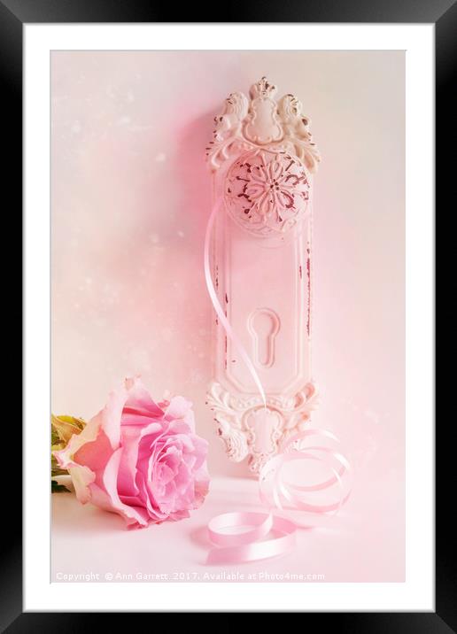 Pink Rose and Shabby Chic Door Handle Framed Mounted Print by Ann Garrett