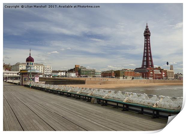 Blackpool Promenade from North Pier.  Print by Lilian Marshall