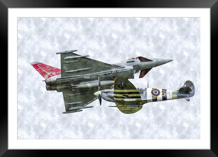 Typhoon & Spitfire pass over Framed Mounted Print by Jason Wells