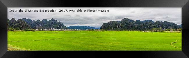 Panorama of green rice fields and Phong Nha city Framed Print by Łukasz Szczepański