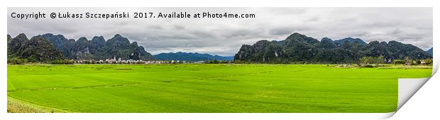 Panorama of green rice fields and Phong Nha city Print by Łukasz Szczepański