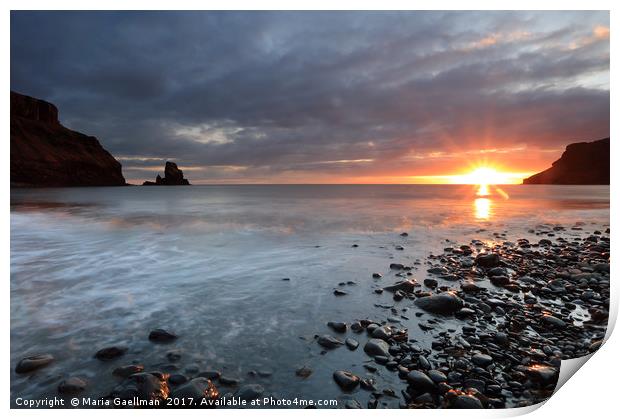 Talisker Bay and Spikes from the setting Sun Print by Maria Gaellman