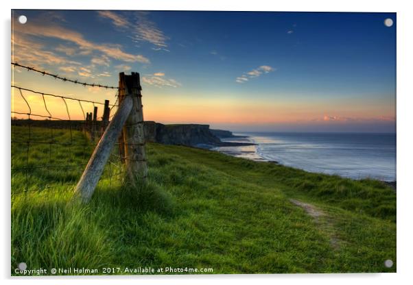 Sunrise on the Glamorgan Heritage Coastal Path Acrylic by Neil Holman