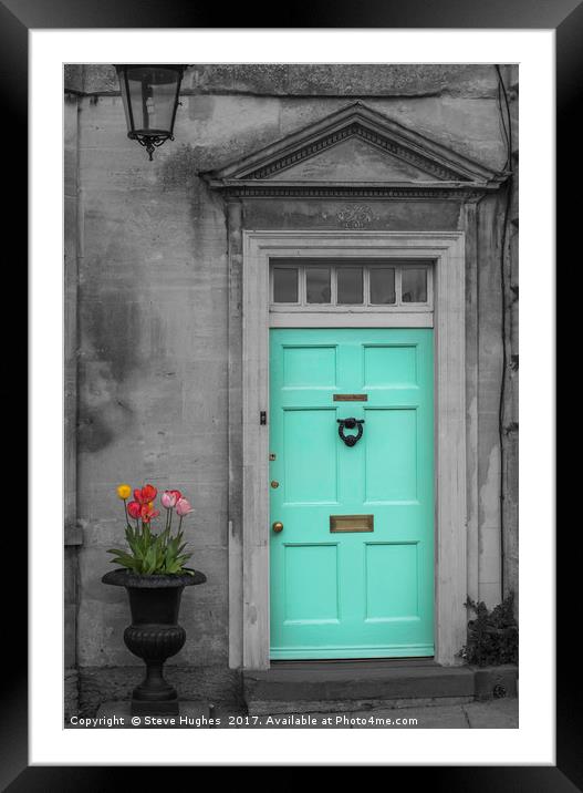 Turquise Front door and Tulips Framed Mounted Print by Steve Hughes