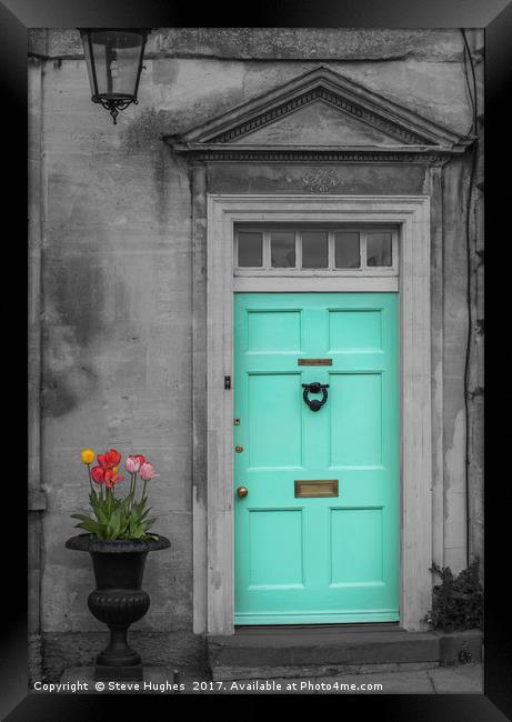 Turquise Front door and Tulips Framed Print by Steve Hughes