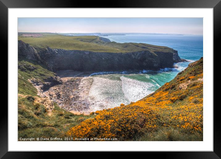 Griffin's Point and Beacon Cove near Mawgan Porth Framed Mounted Print by Diane Griffiths