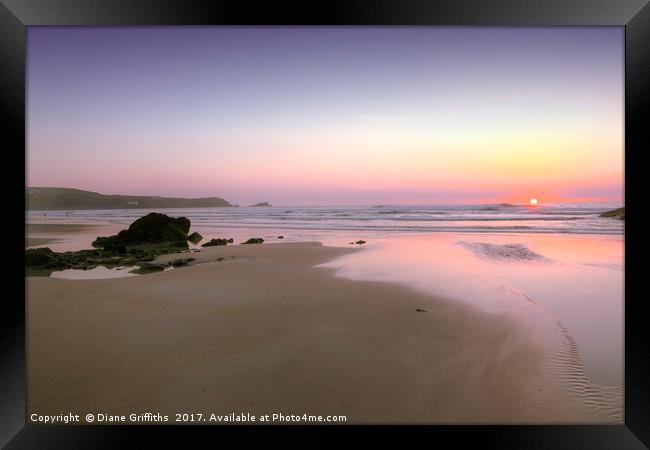 Sunset on Fistral Beach Framed Print by Diane Griffiths