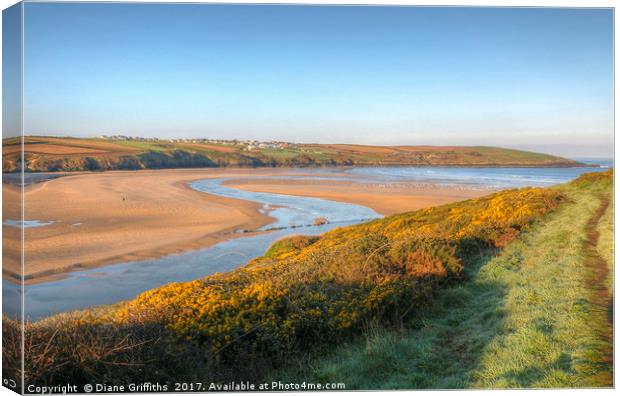 Pentire Headland and Crantock Beach Canvas Print by Diane Griffiths