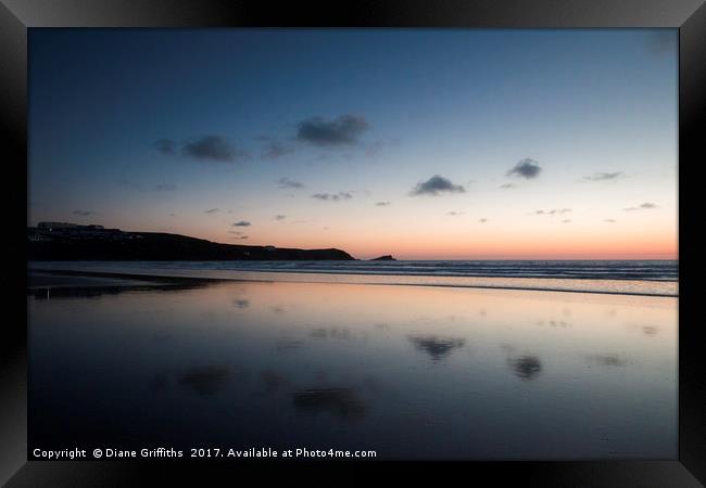 Fistral Beach Twilight Framed Print by Diane Griffiths