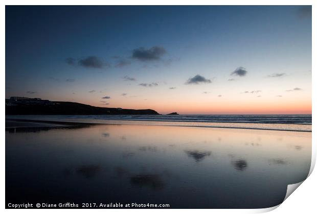 Fistral Beach Twilight Print by Diane Griffiths