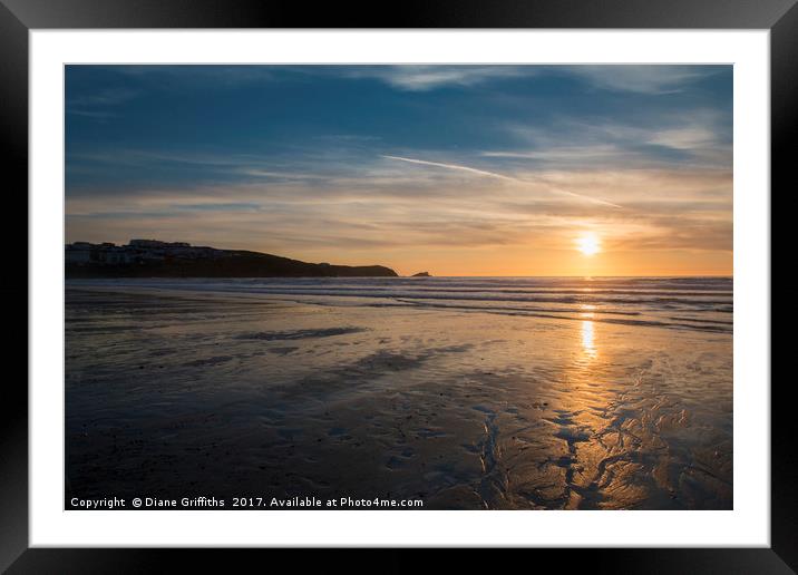 Fistral Beach Sunset Framed Mounted Print by Diane Griffiths