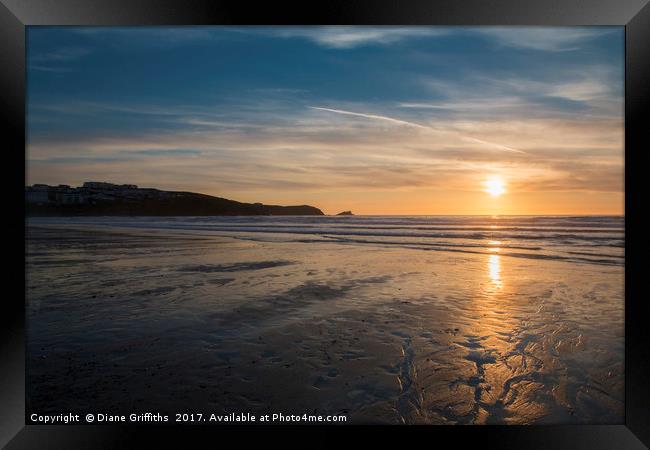 Fistral Beach Sunset Framed Print by Diane Griffiths