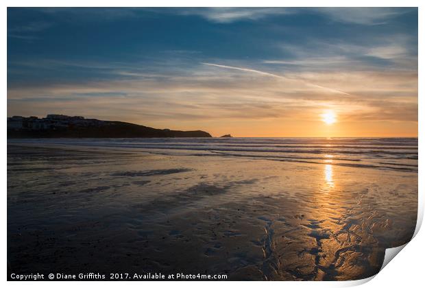 Fistral Beach Sunset Print by Diane Griffiths