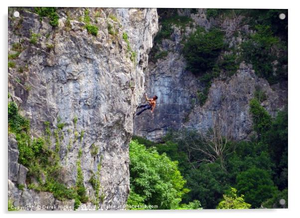 Climbing Cheddar Gorge       Acrylic by Derek Hickey