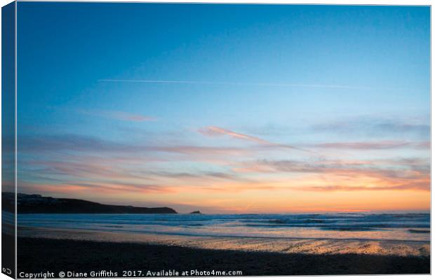 Fistral Beach Sunset Canvas Print by Diane Griffiths