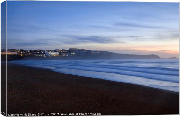 Fistral Beach Twilight Canvas Print by Diane Griffiths