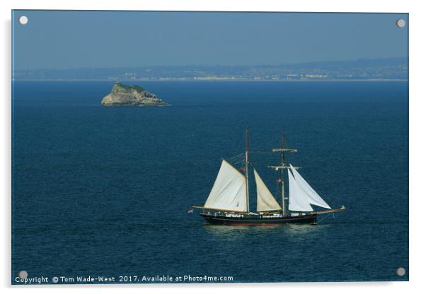 Tall Ship Passing Thatcher's Rock Acrylic by Tom Wade-West