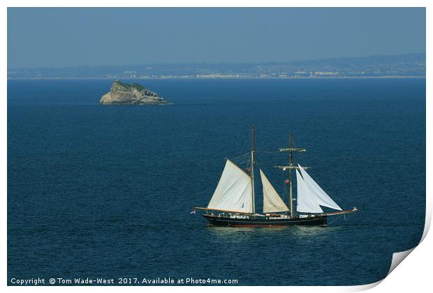 Tall Ship Passing Thatcher's Rock Print by Tom Wade-West