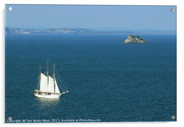 Tall Ship Passing Thatcher's Rock Acrylic by Tom Wade-West
