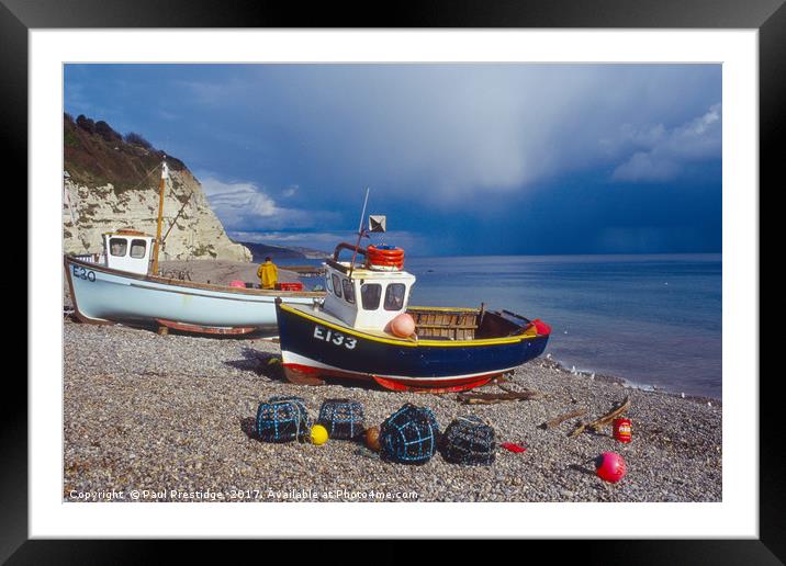  Beer, Devon, Fishing Boats on Beach Framed Mounted Print by Paul F Prestidge