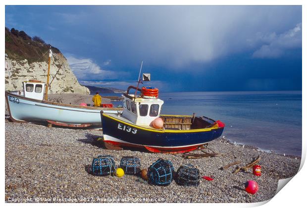 Beer, Devon, Fishing Boats on Beach Print by Paul F Prestidge