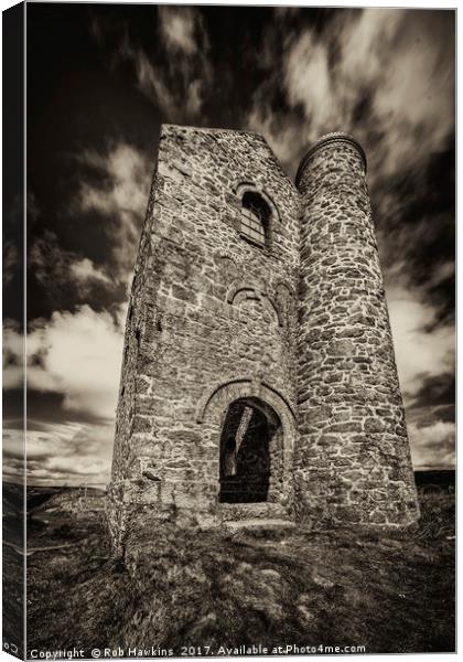 Cripplesease Engine House in Mono  Canvas Print by Rob Hawkins