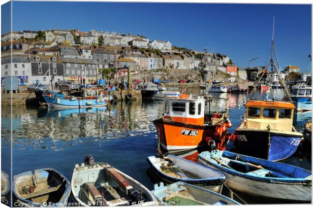 Colourful boats at Mevagissey Canvas Print by Rosie Spooner