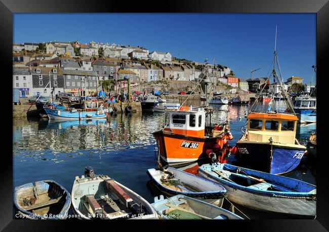 Colourful boats at Mevagissey Framed Print by Rosie Spooner