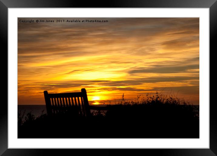 Take a seat for sunrise Framed Mounted Print by Jim Jones