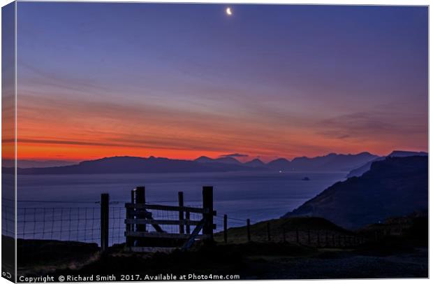 Sunrise over Raasay and south Skye. Canvas Print by Richard Smith