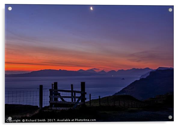 Sunrise over Raasay and south Skye. Acrylic by Richard Smith