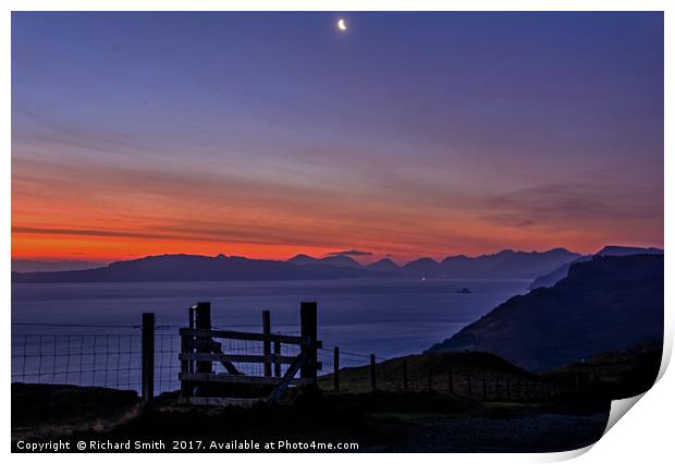 Sunrise over Raasay and south Skye. Print by Richard Smith