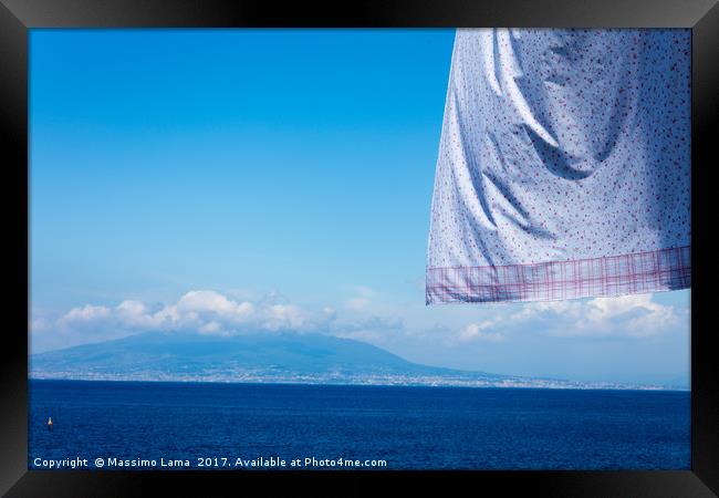 neapolitan coast fron Sorrento with hanging clothes Framed Print by Massimo Lama