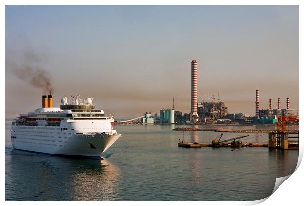 Cruise Ship Into Industrial Area Print by Darryl Brooks