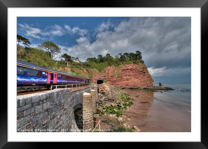 Train approaching the Parson and Clerk Rocks Framed Mounted Print by Rosie Spooner