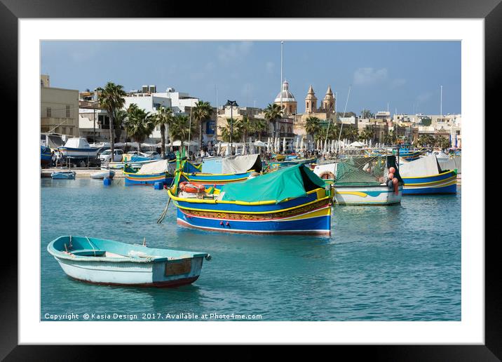 Traditional Fishing Boats in Marsaxlokk Framed Mounted Print by Kasia Design