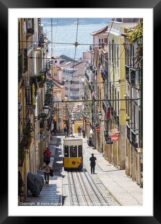 Lisbon street view Framed Mounted Print by Steve Hughes