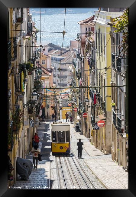Lisbon street view Framed Print by Steve Hughes
