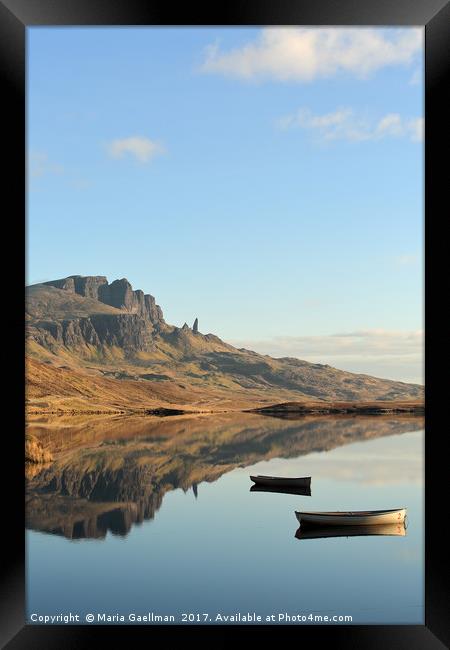 The Storr reflecting in Loch Fada Framed Print by Maria Gaellman
