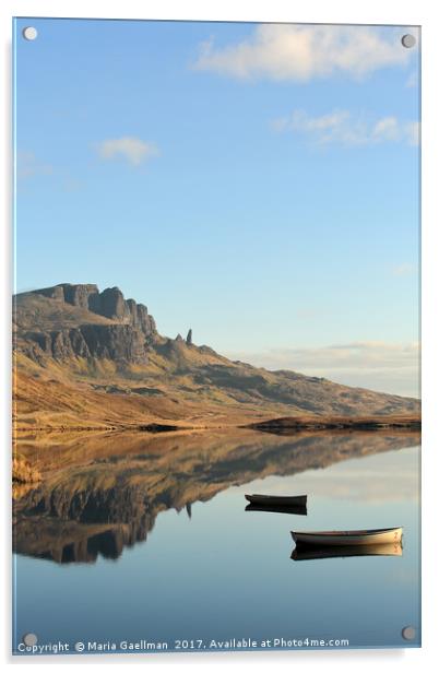 The Storr reflecting in Loch Fada Acrylic by Maria Gaellman