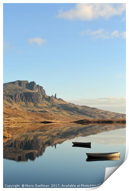 The Storr reflecting in Loch Fada Print by Maria Gaellman