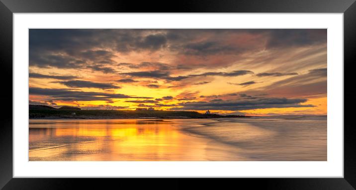 Sunset Reflections on Bamburgh Beach Framed Mounted Print by Naylor's Photography