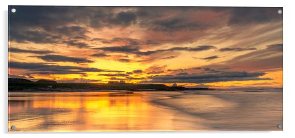 Sunset Reflections on Bamburgh Beach Acrylic by Naylor's Photography