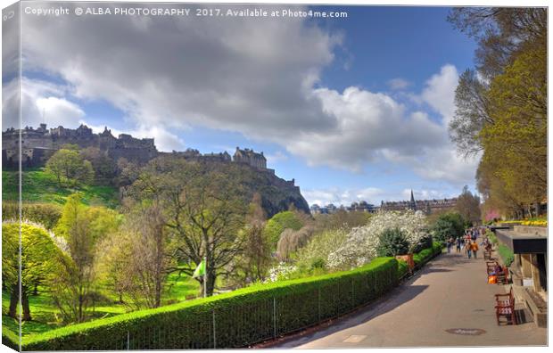 Edinburgh Castle & Princes Street Gardens, Edinbur Canvas Print by ALBA PHOTOGRAPHY